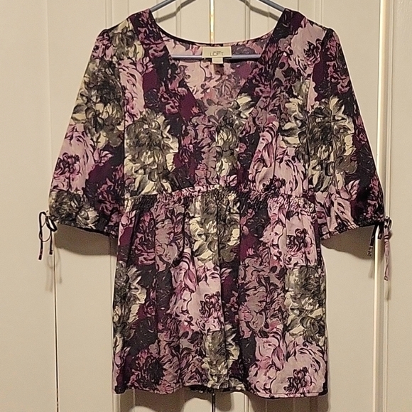 Ann Taylor Loft Purple Gray Boho Blouse Large - Picture 1 of 5